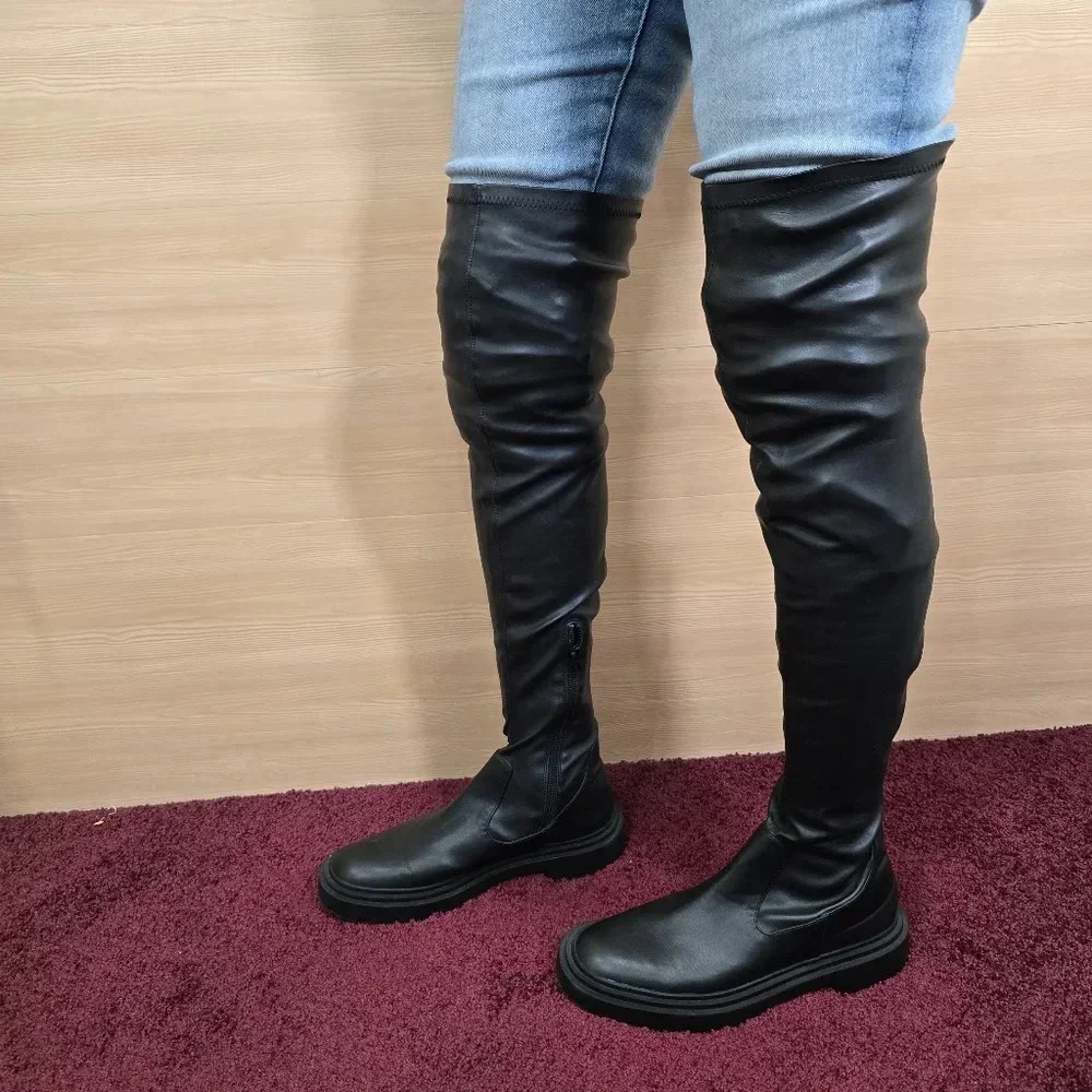 Zara Over The knee 3008/611 Lug Sole Boots Size‎ 40 US 9 Black